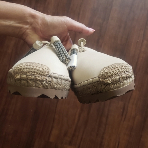NEW BRUNELLO CUCINELLI Monili Embellished Tassel Espadrilles cream nubuc Size 10